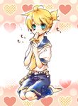  aqua_eyes banana barefoot blonde_hair face food fruit kagamine_len male_focus necktie ponytail solo vocaloid yellow_neckwear yuh 