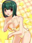  bad_id bad_pixiv_id bikini green_hair hairband headset idolmaster idolmaster_(classic) microphone otonashi_kotori red_eyes short_hair solo swimsuit totokichi 