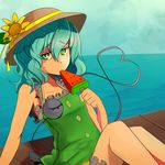  aqua_hair eyes food green_eyes hat komeiji_koishi popsicle short_hair solo touhou watermelon_bar yuki_ahiru 