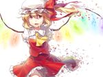  arms_behind_back ascot blonde_hair bow dissolving fang flandre_scarlet glowing glowing_wings hat light_smile open_mouth red_eyes rella short_hair side_ponytail skirt skirt_set solo tears touhou wings 