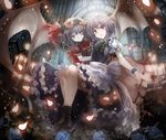  album_cover bat_wings blue_eyes blue_flower blue_rose braid candle commentary_request cover flower hat izayoi_sakuya maid maid_headdress multiple_girls purple_hair red_eyes remilia_scarlet rose short_hair silver_hair touhou twin_braids ultimate_asuka window wings 