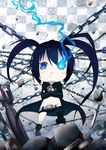  :&lt; absurdres black_hair black_rock_shooter black_rock_shooter_(character) blue_eyes chain chibi crossed_arms glowing glowing_eyes highres long_hair solo tsukina_(artist) twintails 