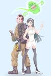  1girl artist_request bill_murray boots crossover dress ghost_trap ghostbusters hairband high_heels jumpsuit kumashiro_maya peter_venkman proton_pack seikimatsu_occult_gakuin shoes slimer thighhighs 