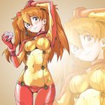  blue_hair bodysuit brown_hair evangelion:_2.0_you_can_(not)_advance gift holding holding_gift koyopi long_hair multicolored multicolored_bodysuit multicolored_clothes neon_genesis_evangelion orange_bodysuit plugsuit rebuild_of_evangelion red_bodysuit shikinami_asuka_langley skin_tight solo souryuu_asuka_langley test_plugsuit zoom_layer 