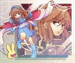  490 arle_nadja armor armored_dress blue_skirt brown_eyes brown_hair cape carbuncle_(puyopuyo) doppelganger_arle dual_persona gauntlets madou_monogatari multiple_girls okui_(091621) puyopuyo skirt 