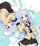  angel_beats! blazer blue_hair clone jacket long_hair multiple_girls red_eyes sasaka_yayoi school_uniform tenshi_(angel_beats!) yellow_eyes 