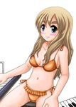  bikini blonde_hair blue_eyes instrument k-on! keyboard_(instrument) kotobuki_tsumugi long_hair solo sweat swimsuit synthesizer yappii_(ks-soft) 