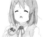  bad_id bad_pixiv_id blush chopsticks greyscale hair_ornament hairclip highres hirasawa_yui k-on! monochrome open_mouth round_teeth ryuuryou school_uniform short_hair sketch solo teeth traditional_media 