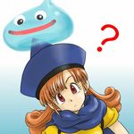  ? alena_(dq4) chinyan curly_hair dragon_quest dragon_quest_iv hat head_tilt orange_hair red_eyes slime_(dragon_quest) smile solo 