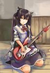  animal_ears black_hair brown_eyes cat_ears dress guitar instrument k-on! long_hair maid mizore_akihiro nakano_azusa solo twintails 