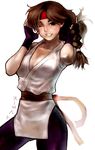  adjusting_hair braid breasts brown_eyes brown_hair cleavage dougi fingerless_gloves gloves headband large_breasts one_eye_closed ryuuko_no_ken single_braid solo spandex steward_b the_king_of_fighters yuri_sakazaki 