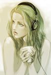  bad_id bad_pixiv_id blonde_hair blue_eyes close-up cup face hands headphones highres ikeda_masateru lips long_hair original solo 