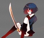  black_hair bob_cut durarara!! glasses glowing glowing_eyes kneehighs matsu_(cat33egg) red_eyes school_uniform short_hair socks solo sonohara_anri sword weapon 