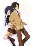  1girl amakusa_shino back-to-back bad_id bad_pixiv_id black_hair couple hetero koga_(pasuka) locked_arms long_hair school_uniform seitokai_yakuindomo sweatdrop tsuda_takatoshi 