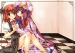  bat_wings hat head_wings highres koakuma long_hair multicolored_hair multiple_girls patchouli_knowledge purple_eyes purple_hair red_eyes red_hair short_hair tilm touhou wings 