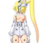  alternate_costume arnval ass back blonde_hair busou_shinki dd_(ijigendd) doll_joints elbow_gloves facing_away from_behind gloves gradient_hair long_hair mecha_musume multicolored_hair ponytail screw simple_background solo standing very_long_hair 