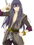  black_eyes black_hair bracelet jewelry katana long_hair male_focus sayupon smile solo sword tales_of_(series) tales_of_vesperia weapon white_background yuri_lowell 