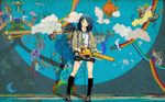  blue_hair candy chainsaw food graffiti hands highres legs lips lollipop oogure_ito original rainbow school_uniform shoes skirt sleeves_pushed_up solo third-party_edit vector_trace wallpaper widescreen 
