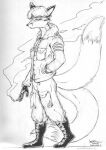  boots canid canine cigarette clothing footwear fox grimal male mammal sketch smoking solo uniform 