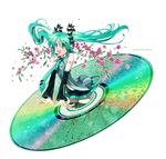  aqua_hair bug butterfly cd detached_sleeves flower futou_ryouko green_eyes hatsune_miku insect long_hair skirt solo thighhighs twintails vocaloid 
