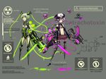  armband armor bad_id bad_pixiv_id black_legwear breasts chemistry cyborg detached_sleeves dual_wielding engrish frown gia gloves green_eyes gun hair_ornament hat highres holding medium_breasts midriff multiple_girls navel neon_trim original personification pink_eyes poison purple_hair ranguage robot robotic_legs short_hair silver_hair smile sword syringe tail thighhighs twintails underboob wallpaper weapon zipper 