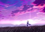 absurdres ahoge artoria_pendragon_(all) bad_id bad_pixiv_id blonde_hair fate/stay_night fate_(series) green_eyes highres landscape saber scenery solo sunset yukitarou 