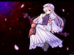  blonde_hair fan gap hat kurosaki_hiroya long_hair long_skirt long_sleeves purple_eyes ribbon skirt solo touhou yakumo_yukari 