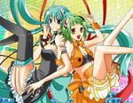  :o awami_kisa bad_id bad_pixiv_id bloomers dress garter_straps goggles goggles_on_head green_hair gumi hatsune_miku long_hair midriff multiple_girls pointing thighhighs twintails underwear very_long_hair vocaloid wrist_cuffs 