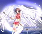  angel artist_request blush breasts brown_eyes brown_hair large_breasts meiko microphone microphone_stand solo vocaloid wings 