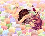  animal animal_ears babydoll barefoot brown_hair cat_ears cat_tail fang feet hair_ornament hairclip kiririn lying mouse naughty_face on_side original ribbon solo stuffed_animal stuffed_toy tail tail_ribbon wallpaper 