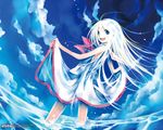  cloud dress kei_(keigarou) long_hair night night_sky ocean original outdoors sailor_collar sailor_dress skirt_hold sky solo wallpaper water white_dress white_hair 