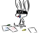  2016 anthro clothed clothing crayons disney fan_character inkyfrog lagomorph male mammal object_in_mouth rabbit restricted_palette simple_background sitting solo white_background zootopia 