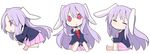  :3 animal_ears bunny_ears chibi highres ladfa long_hair multiple_views purple_hair red_eyes reisen_udongein_inaba smile t_t touhou walking 