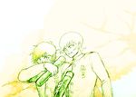  asuka_ryou devilman eyebrows fudou_akira graduation hoshi_(octopus1127sk) male_focus monochrome multiple_boys school_uniform sideburns smile tears tube what_if yellow 