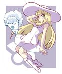  alolan_form alolan_vulpix bangs blonde_hair blunt_bangs braid dress eyebrows eyebrows_visible_through_hair fluffy full_body green_eyes grey_background hand_behind_head hand_on_headwear hat lillie_(pokemon) long_hair looking_at_viewer poke_ball_symbol pokemon pokemon_(creature) shoes sleeveless smile sun_hat sundress twin_braids urota_shimapann vulpix white_dress white_footwear white_hat white_legwear 