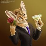  alcohol animated anthro beverage canine clothed clothing cocktail diaszoom fennec fox fur hair looking_at_viewer male mammal smile solo 