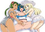  breasts butt clothing drooling group group_sex lana_(pokemon) lillie_(pokemon) looking_at_viewer mallow_(pokemon) pussy_juice saliva sex threesome unknown_artist young 