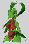  anthro anthrofied areola big_breasts breasts digital_media_(artwork) female grovyle leaves navel nintendo nipples nude offon pok&eacute;mon pussy reptile scalie signature simple_background solo standing video_games 