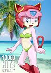  anthro bbmbbf beach bikini breasts cat clothing digital_media_(artwork) feline female mammal polly_esther samurai_pizza_cats seaside solo swimsuit 