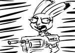  2016 anthro black_and_white dart derp_eyes disney female holding_object holding_weapon inkyfrog judy_hopps lagomorph mammal monochrome nerf nerf_gun open_mouth rabbit simple_background solo weapon white_background zootopia 