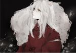  androgynous animal_ears black_background closed_mouth dog_ears fur_trim grey hair_between_eyes inuyasha inuyasha_(character) japanese_clothes long_hair looking_up male_focus simple_background solo upper_body white_hair yellow_eyes yukimori_nene 