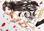  :d armlet artist_name bare_shoulders black_hair black_legwear breasts commentary_request crown earrings fate/grand_order fate_(series) hair_ornament hair_ribbon hoop_earrings ishtar_(fate/grand_order) iwanaga_tm jewelry long_hair looking_at_viewer medium_breasts navel neck_ring open_mouth outstretched_arm outstretched_hand pelvic_curtain petals reaching red_eyes ribbon rose_petals single_thighhigh smile solo thighhighs two_side_up 