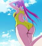  1girl ass back highres keijo!!!!!!!! long_hair pink_hair sky smile solo stitched swimsuit tsukishita_usagi 