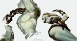  2016 abs animal_humanoid butt cat_humanoid clothed clothing feline gloves humanoid jojo&#039;s_bizarre_adventure killer_queen krabat leather male mammal miniskirt multiple_poses muscular muscular_male pecs pose simple_background sketch_page skimpy skirt slit_pupils solo spikes stand_(jjba) white_background white_skin 