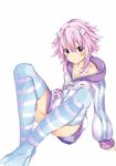  aria_(schwarza97rw0rd) d-pad d-pad_hair_ornament hair_ornament highres hood hooded_track_jacket jacket looking_at_viewer neptune_(choujigen_game_neptune) neptune_(series) purple_eyes purple_hair short_hair solo striped striped_legwear track_jacket 