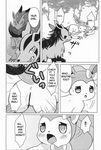  anus blush comic dialogue doujinshi eeveelution english_text female feral forest fur greyscale kemoribbon male mightyena monochrome nintendo open_mouth paws pok&eacute;mon pussy ribbons sylveon text translated tree video_games zoroark 