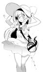  bag banned_artist braid dress duffel_bag greyscale hat highres lillie_(pokemon) long_hair monochrome pokemon pokemon_(game) pokemon_sm see-through simple_background sleeveless sleeveless_dress solo sun_hat twin_braids white_background yuzuha 