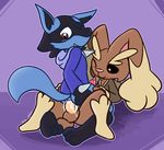  anal anal_penetration anus balls barefoot black_sclera blush bottomless butt canine clothed clothing cowgirl_position cum cum_from_ass cum_in_ass cum_inside digitigrade duo erection felicario felino felipunny hoodie lagomorph looking_back looking_pleasured lopunny lucario lying male male/male mammal nintendo on_back on_top one_eye_closed penetration penis pok&eacute;mon sex signature smile spread_legs spreading square_crossover straddling video_games 