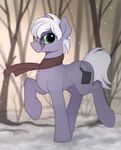  blonde_hair cutie_mark eyewear fan_character feral forest fur glasses green_eyes grey_fur hair male mammal my_little_pony scarf smile snow snowing solo standing tree yakovlev-vad 