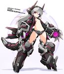  antennae armor armored_boots ass_visible_through_thighs bangs black_shorts boots breasts bridgeless_bra closed_mouth collarbone cutoffs densou_tenshi_valforce full_body glowing grey_hair hair_between_eyes highres karukan_(monjya) legs_apart long_hair looking_at_viewer mecha_musume mechanical_arms mechanical_tail misawa_elena navel open_clothes open_fly open_shorts pink_eyes purple_eyes shadow short_shorts shorts small_breasts solo standing stomach tail unbuttoned unzipped white_background 